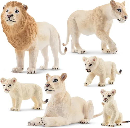 Vista 11 de Toymany 6 figuras realistas de tigres blancos con cachorros de tigre, figuras familiares de animales de la selva de 2 a 6 pulgadas, incluye tigres