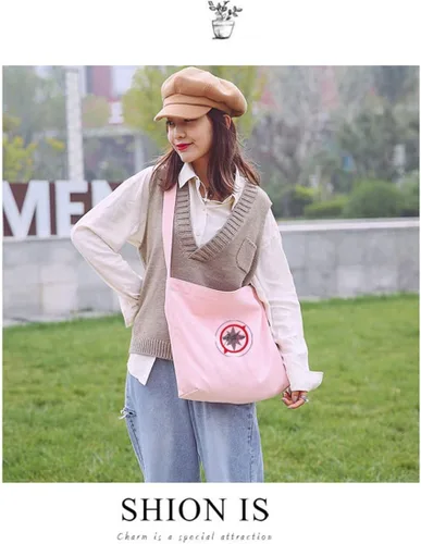 Vista 3 de Stray Kids Merch - Bolso de hombro de lona, bolso cruzado casual, Rosado