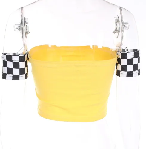 Vista 6 de Women's Plaid Printed T-Shirt Harajuku Kawaii Short SleeveOff Shoulder Crop Top