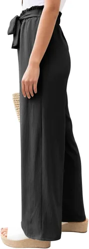 Vista 4 de NIMIN Pantalones de pierna ancha para mujer, cintura alta, pantalones casuales de negocios, pantalones de trabajo, pantalones sueltos y fluidos