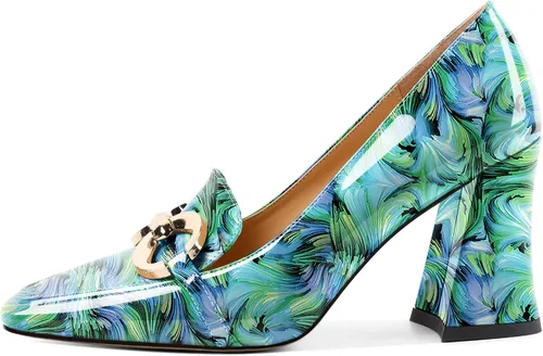 Vista 2 de Zamikoo Zapatos de tacón grueso para mujer, tacón alto, sin cordones, con hebilla de metal, puntera cuadrada cerrada, zapatos de vestir