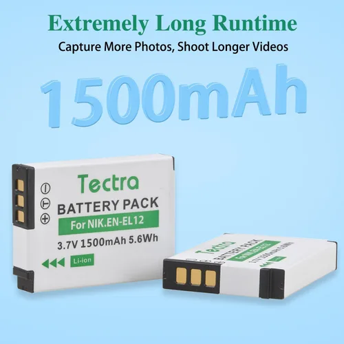Vista 3 de Tectra 2 baterías EN-EL12 de alta capacidad y cargador dual LED para Nikon Coolpix AW100 AW110 AW120 AW130 A1000 B600 W300 A900 S6300 S8100 S8200