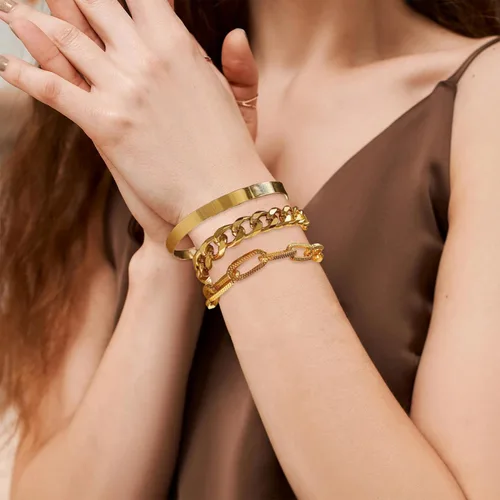 Vista 33 de Long tiantian Pulsera de oro gruesa para mujer, pulseras de oro delicadas, pulseras para mujer, pulseras apilables de eslabones de cadena