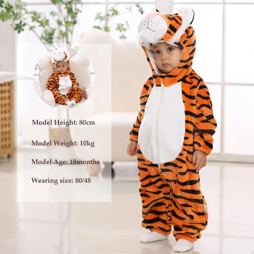 Vista 6 de TONWHAR Disfraz de Halloween para bebés y niños pequeños, traje de nieve de animales (0-3 mesesaltura 20-23 pulgadas, tigre naranja)