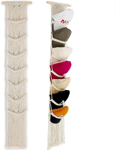 Vista 8 de jontell Soporte para gorras de bola, 1 unidad/hasta 14 gorras, organizador de sombreros para exhibición de gorras de béisbol, estante de macramé
