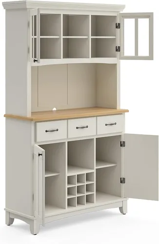 Vista 26 de Homestyles Buffet de Buffets Servidor Blanco Roto con Hutch y Tapa de Madera Natural