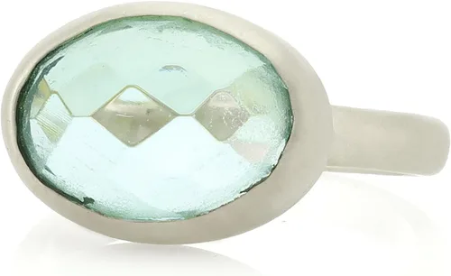 Vista 7 de Brushed Gold Blue Topaz Ring - Bezel Oval Cut Gemstone - Stackable 14k Ring - Semiprecious November Birthstone for Women