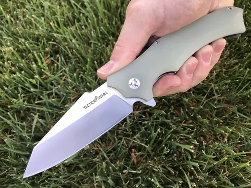 Vista 6 de TACTICAL GEARZ Cuchillo plegable de bolsillo, mango G10, hoja de acero inoxidable 9Cr18MoV, incluye funda (Vex Ice)