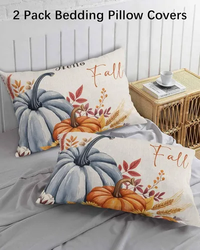 Vista 3 de Fundas de almohada de tamaño estándar de Acción de Gracias, 2 paquetes de fundas de almohada suaves decorativas para sofá de cuerpo largo, con Azul