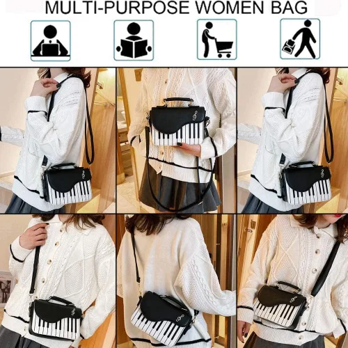 Vista 3 de Regalos de piano/Regalos temáticos de la música, diseño de piano, bolso cruzado de piel sintética para mujeres, adolescentes/bolso de mano de regalo