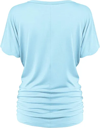 Vista 3 de Made By Johnny Camiseta de manga corta Dolman con cuello barco y dobladillo curvado para mujer, ajuste holgado Wt1037_aqua