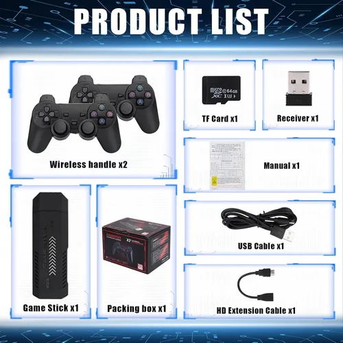 Vista 7 de X2 Plus Retro Gaming Console 256G Compatible 50+ Emulators 4K HD Video Game Stick Plug&Play With Two Wireless Controller