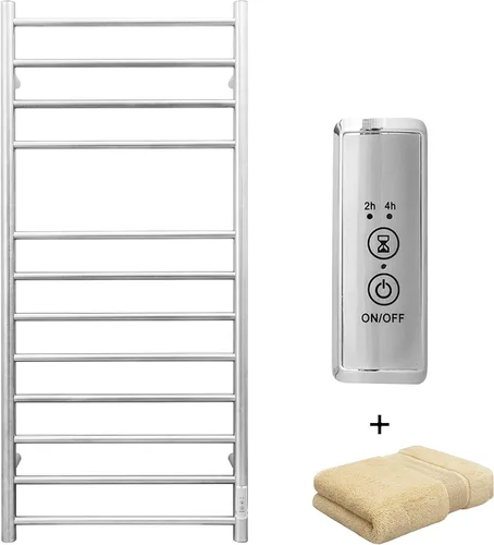 Vista 19 de KEG Calentador de toallas montado en la pared con temporizador incorporado 4 barras de acero inoxidable eléctrico calentado toallero para baño