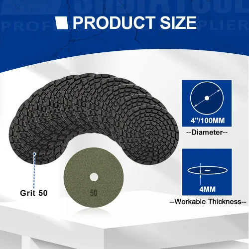 Vista 4 de SHDIATOOL Almohadillas de pulido de diamante de 4 pulgadas para hormigón, grano 50, paquete de 12 – pulido en húmedo, diseño turbo en espiral