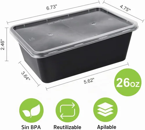 Vista 6 de AIFUSI Paquete de 50 recipientes para preparación de comidas, lonchera desechable, recipientes lavables con tapas, caja Bento de plástico