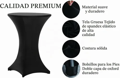 Vista 4 de Tina Paquete de 2 Fundas de Mesa de Cóctel Highboy de Spandex de 32x43 Pulgadas Negro, Fundas de Spandex para Mesa de Cóctel, Mantel de Cóctel