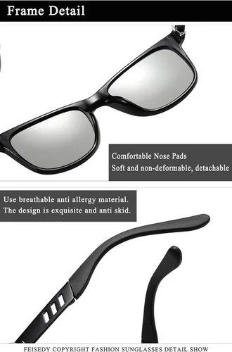 Vista 6 de FEISEDY vintage polarizado fotocromático gafas de sol hombres mujeres 100 protección UV al aire libre cuadrado gafas de sol b1001