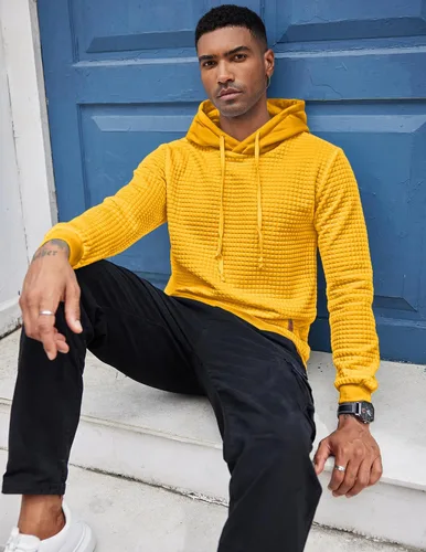 Vista 2 de COOFANDY - Sudadera con capucha para hombre, casual, de manga larga, con cordón ajustable y punto gofre