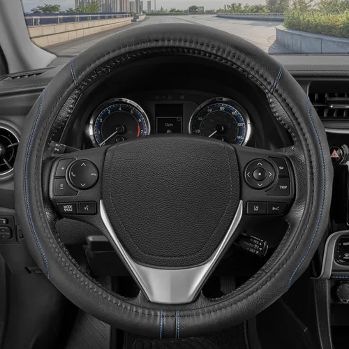 Vista 15 de Motor Trend GripDrive - Funda de cuero negro sintético para volante de automóvil, camión, camioneta, SUV, tamaño pequeño de 14 pulgadas, funda