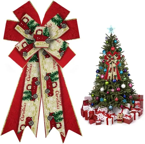 Vista 7 de Lazos grandes de Navidad para corona, lazo de corona de terciopelo rojo y verde, lazos verdes de Navidad para puerta principal, adorno de arpillera