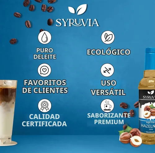 Vista 5 de Syruvia - Jarabe de café sin azúcar, jarabe con sabor a avellana para bebidas, lattes y postres, 25.4 onzas líquidas