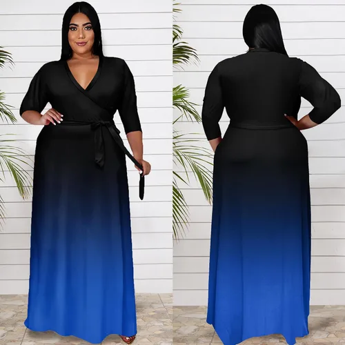 Vista 4 de Runwind Plus Size Dresses for Women Floral Maxi Dress Flowy 34 Sleeve with Belt