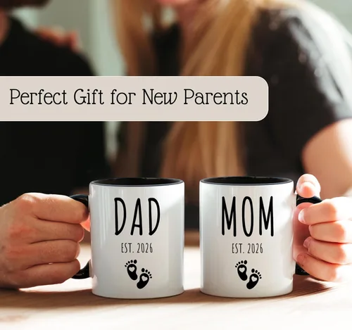 Vista 5 de Juego de tazas de café Mom Dad Est 2026, regalo para padres que esperan y nuevos padres para parejas, anuncio de embarazo, regalo de revelación