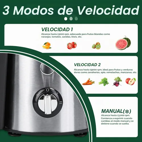 Vista 3 de Máquina exprimidora, extractor de exprimidor centrífugo de 1000 W con boca ancha de 2.6 pulgadas para frutas y verduras enteras, exprimidor