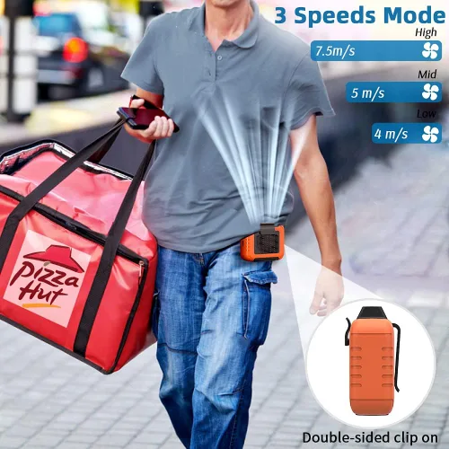 Vista 3 de SLENPET Ventilador portátil con clip de cintura de 6000 mAh con tiempo de trabajo de 23 horas, flujo de aire fuerte de 6200 RPM, 3 velocidades