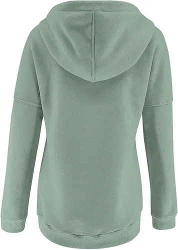 Vista 6 de Sudaderas casuales con botones para mujer, de gran tamaño, para otoño e invierno, con bolsillos, cordón y manga larga