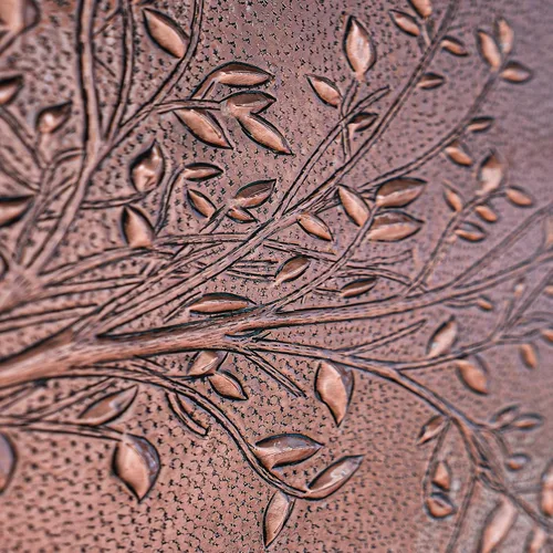 Vista 6 de Azulejos de salpicadero de cocina de cobre hechos a mano, salpicadero de cocina con ramas de árboles y hojas, panel de salpicadero de cobre
