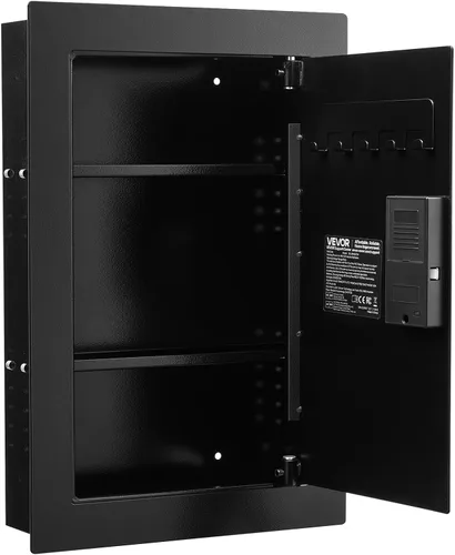Vista 9 de VEVOR Caja fuerte de pared oculta de 3 niveles con huella digital, contraseña, llave y perilla giratoria, Q235 caja de pared de acero laminado