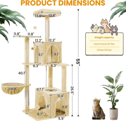 Vista 2 de Árbol para gatos, torre de gato de 54 pulgadas para gatos de interior, condominio de felpa de varios niveles para gatos con postes rascadores