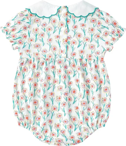 Vista 2 de Simplee kids Mameluco de algodón de manga corta con volantes de verano para bebés de 3 a 24 meses