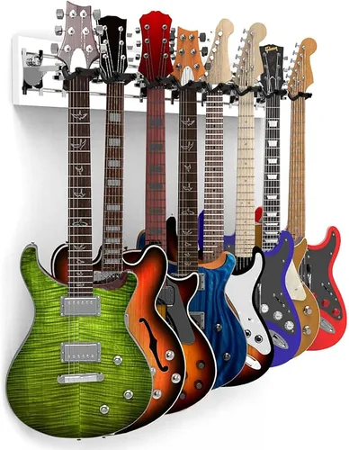 Vista 30 de DLDIRECT DiamondLife - Soporte de pared para guitarra color rojo cereza de 48 pulgadas, 3 perchas cromadas con bloqueo de seguridad acolchado