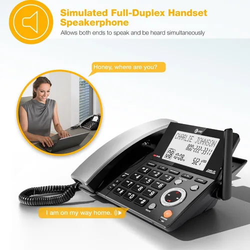 Vista 10 de AT&T DECT 6.0 Teléfono doméstico con cable o inalámbrico con 1 auricular y contestador, bloqueador de llamadas inteligente, identificación