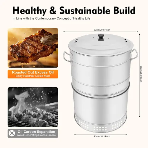 Vista 5 de Parrillas de carbón portátiles grandes sin humo, parrilla de barbacoa de acero inoxidable, parrilla portátil para barbacoa que permite 50 pinchos