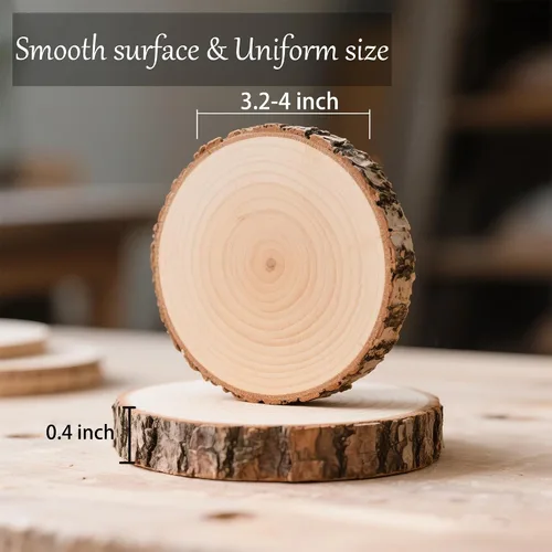 Vista 2 de Rebanadas de madera natural sin terminar, 40 unidades de círculos de madera de 3.2 a 4 pulgadas para manualidades, adornos de Navidad, kit de madera