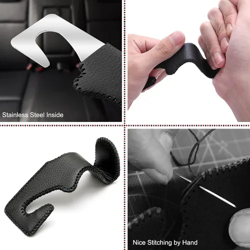 Vista 6 de Gancho para bolso de automóvil, reposacabezas de asiento trasero, perchas de cuero auténtico, accesorio organizador de vehículos duradero