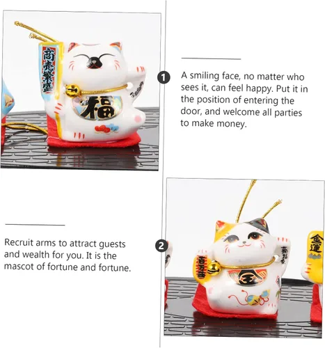 Vista 8 de NOLITOY Gato de la suerte de cerámica gato japonés Maneki Gato riqueza agitando gato decoración interior del coche Gato agitando figurita coche