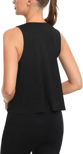 Vista 3 de Paquete de 4 camisetas cortas de entrenamiento para mujer, cuello alto, sin mangas, atléticas, fluidas, musculares, camisetas de gimnasio