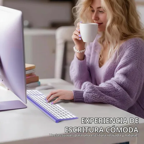 Vista 3 de iClever Teclado Bluetooth BK10 Escritura silenciosa Multidispositivo USB-C Recargable - Teclado inalámbrico delgado para Mac Windows iPad Office