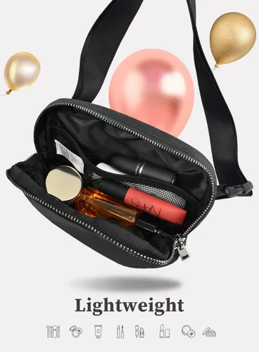 Vista 4 de Everywhere - Bolsa de cinturón para mujer, mini bolsa ligera con cintura ajustable, impermeable, cruzada para correr, viajar, senderismo, Negro