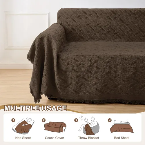 Vista 6 de Rose Home Fashion Fundas de sofá modular de jacquard geométrico para sofá seccional, 2 piezas lavables en forma de L, manta con borlas, protector