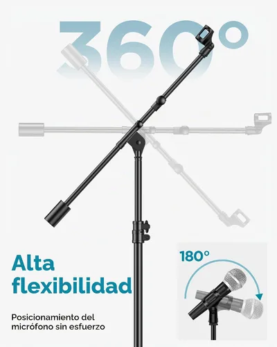Vista 7 de InnoGear Soporte de micrófono, altura máxima de 82.28 pulgadas, soporte de micrófono de piso con brazo desmontable y base con peso para Blue Yeti