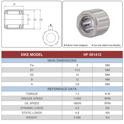 Vista 2 de XIKE 10 Pcs HF081412 8x14x12mm Outer Octagon One Way Needle Roller Bearings Compatible EasyWring Spin Mop and More.