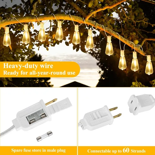 Vista 6 de Brightever Luces de Cadena para Exteriores de 25 Pies, Luces de Patio ST38 con 13 Bombillas Edison, Luces Colgantes Impermeables Conectables