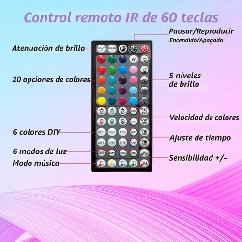 Vista 5 de Ledagic Luces LED para dormitorio de 50 pies con sincronización de música que cambian de color, tira de luces LED con control remoto y aplicación