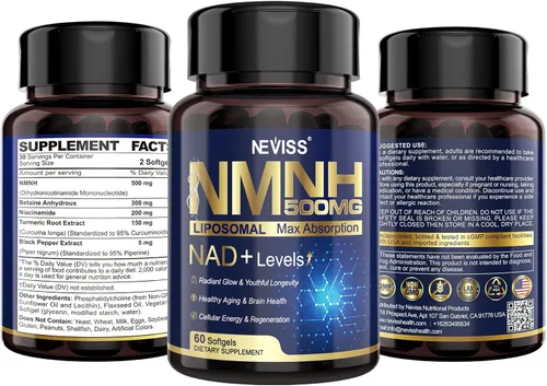 Vista 9 de NEVISS Suplemento NAD+, NMNH liposomal de última generación 500 mg, alternativa de suplemento NR NMNN, NAD+ de alta absorción con curcumina