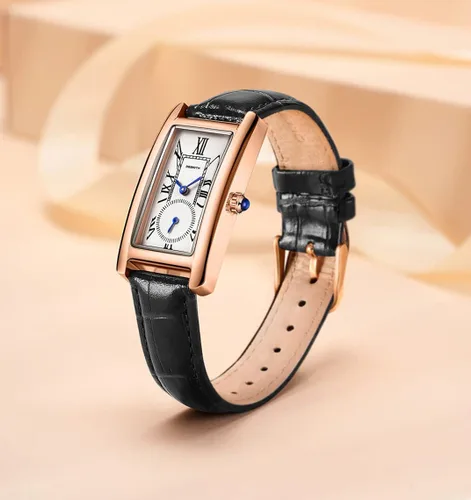 Vista 2 de carlien Reloj de cuarzo para mujer, elegante reloj de vestir rectangular con correa de cuero y corona de zafiro